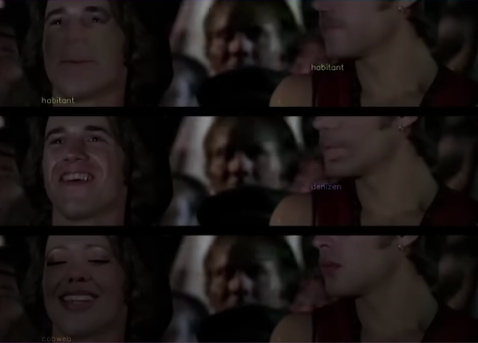 A grid displaying dimly lit images of diverse human faces, each individual expression unique, set against a dark background.