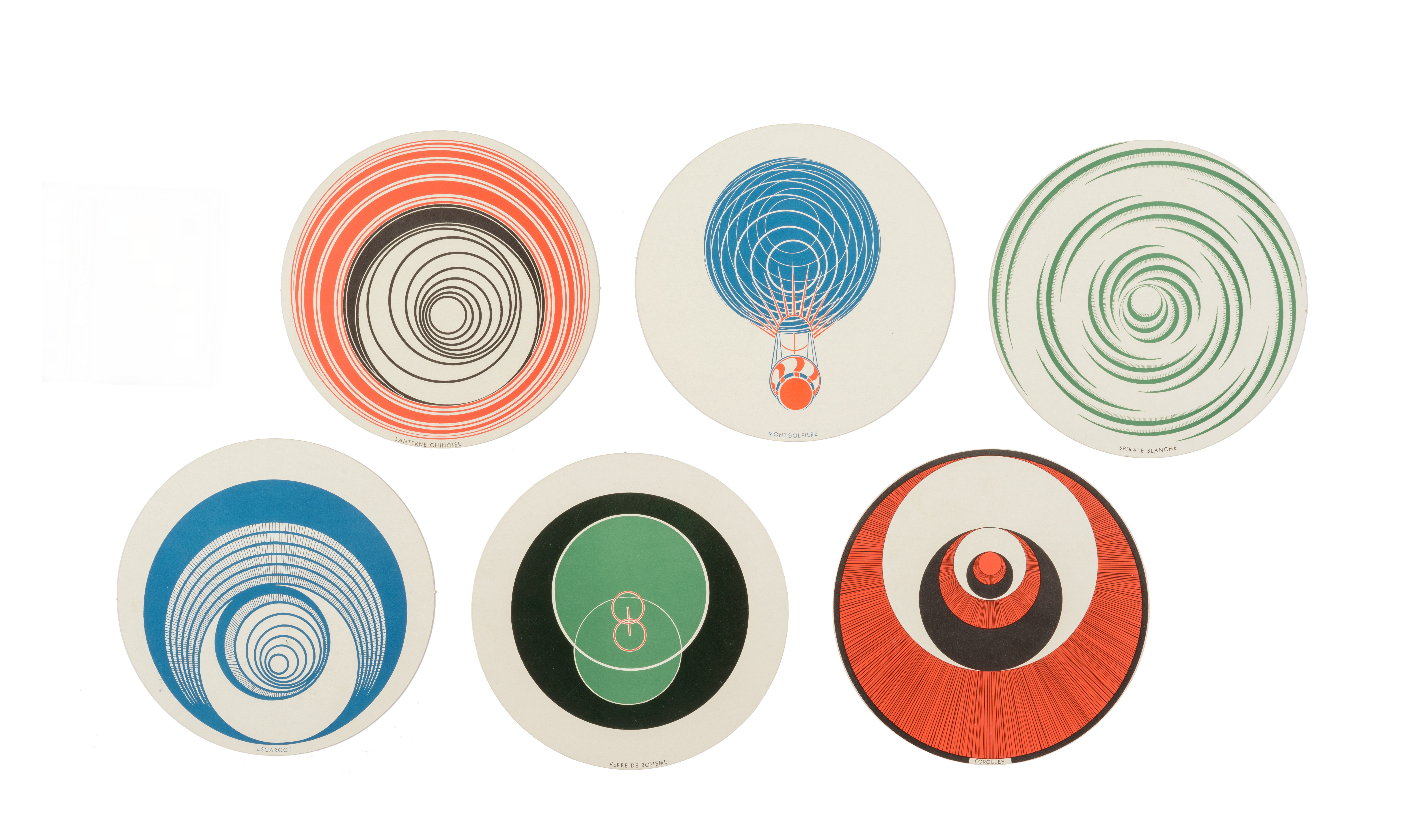 Six vibrant multicolored abstract illustrations meticulously arranged in circles, presented in a mixed media format. The a...