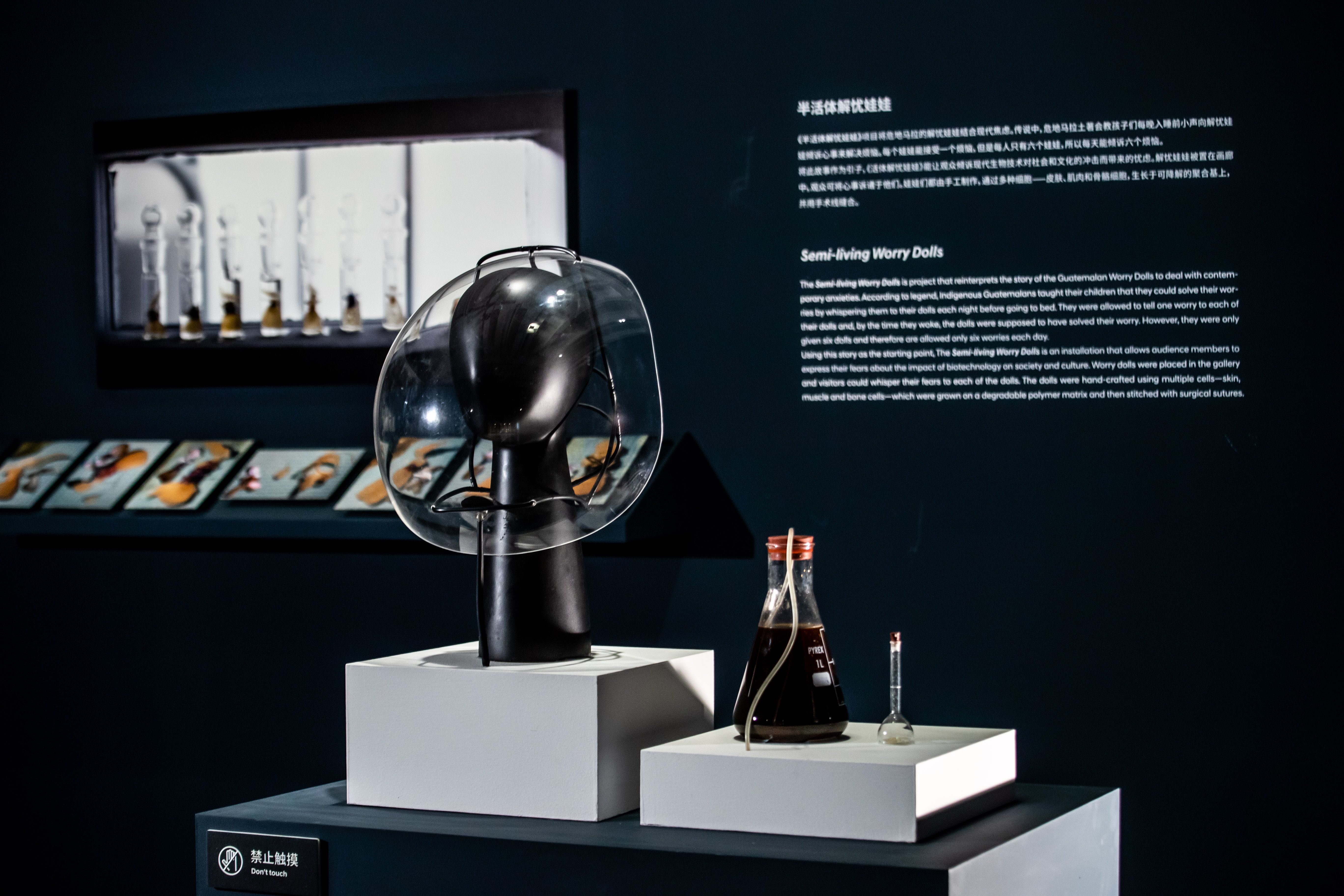 Science exhibit showcasing vapor meat concept with a description.