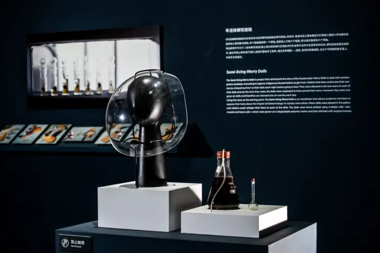 Science exhibit showcasing vapor meat concept with a description.