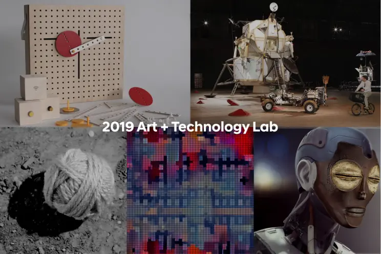 Collage of various art and tech projects, labeled "2019 Art + Technology Lab."