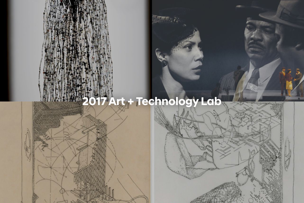 Collage of drawings, photos, and art labeled "2017 Art + Technology Lab."