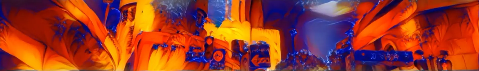 An abstract art piece with unidentifiable shapes, predominately in shades of blue and orange.