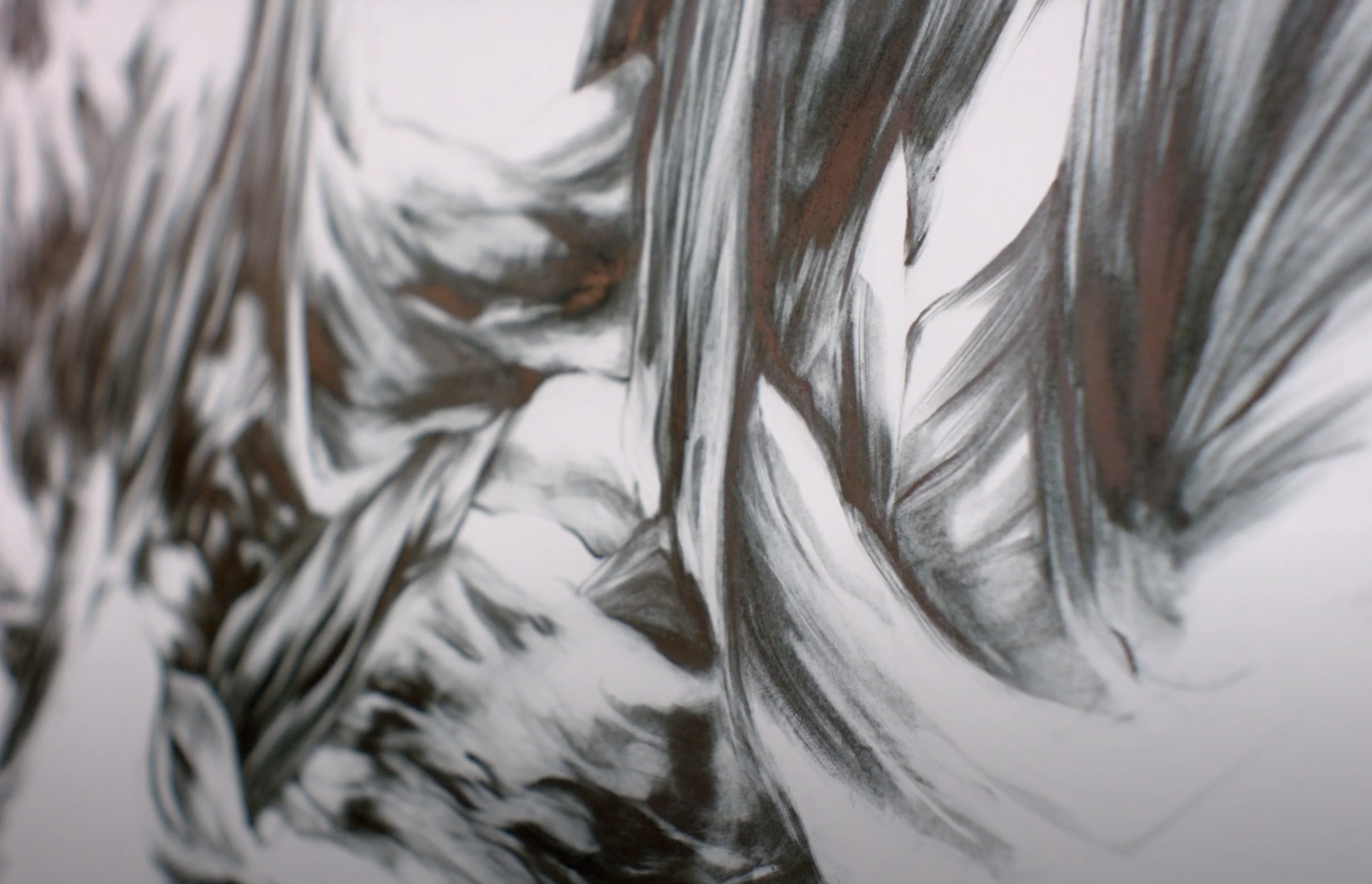 An abstract black and white art piece, defined by spontaneous and expressive brush strokes.