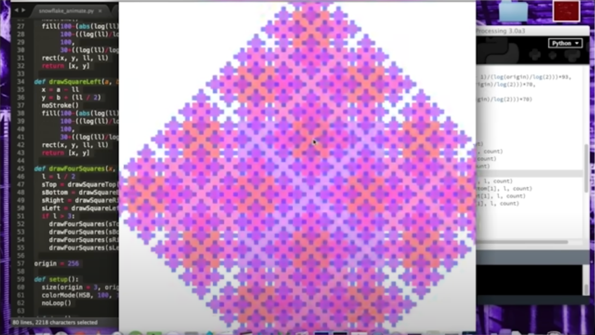 A screenshot displaying computer code on the left and the result of the executed code on the right, producing a pink geome...