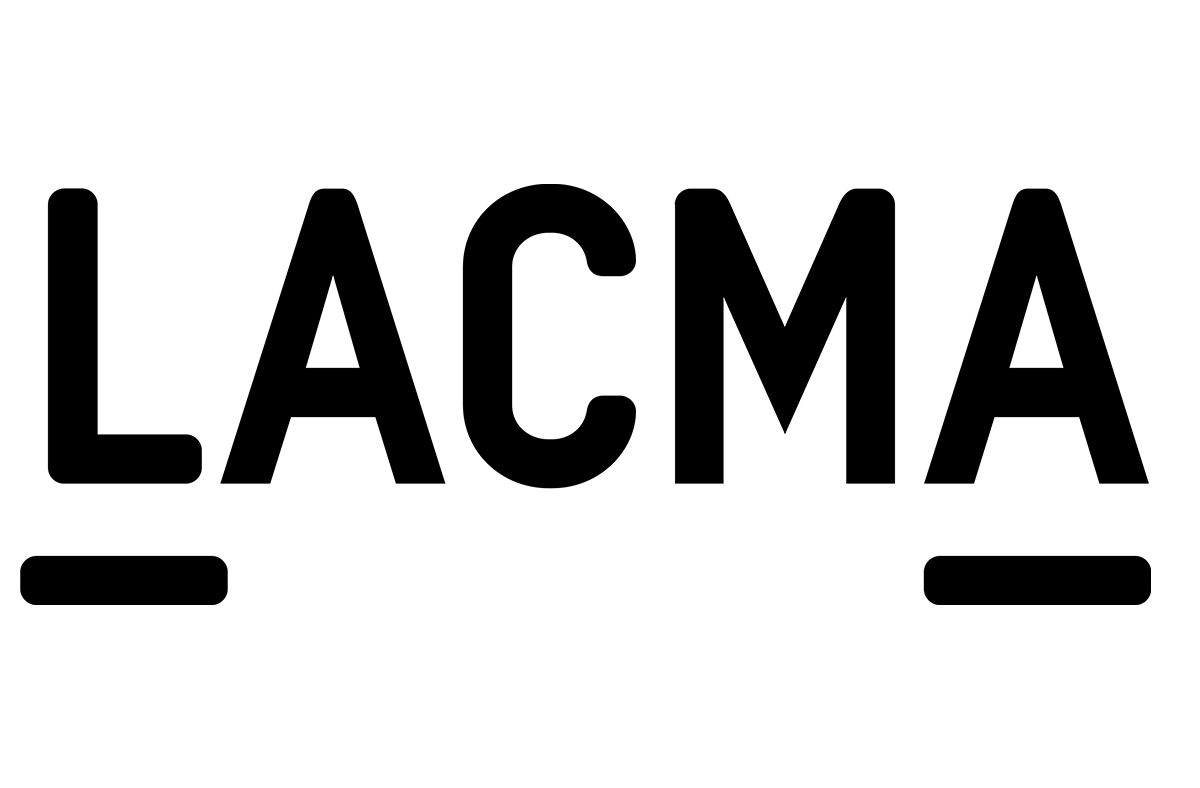 The acronym "LACMA" is displayed in bold black letters, with the first and last letters underlined for emphasis.