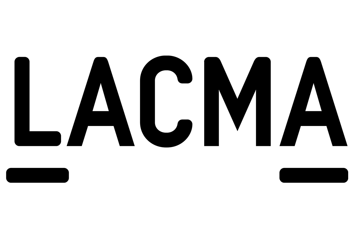The acronym "LACMA" is displayed in bold black letters, with the first and last letters underlined for emphasis.