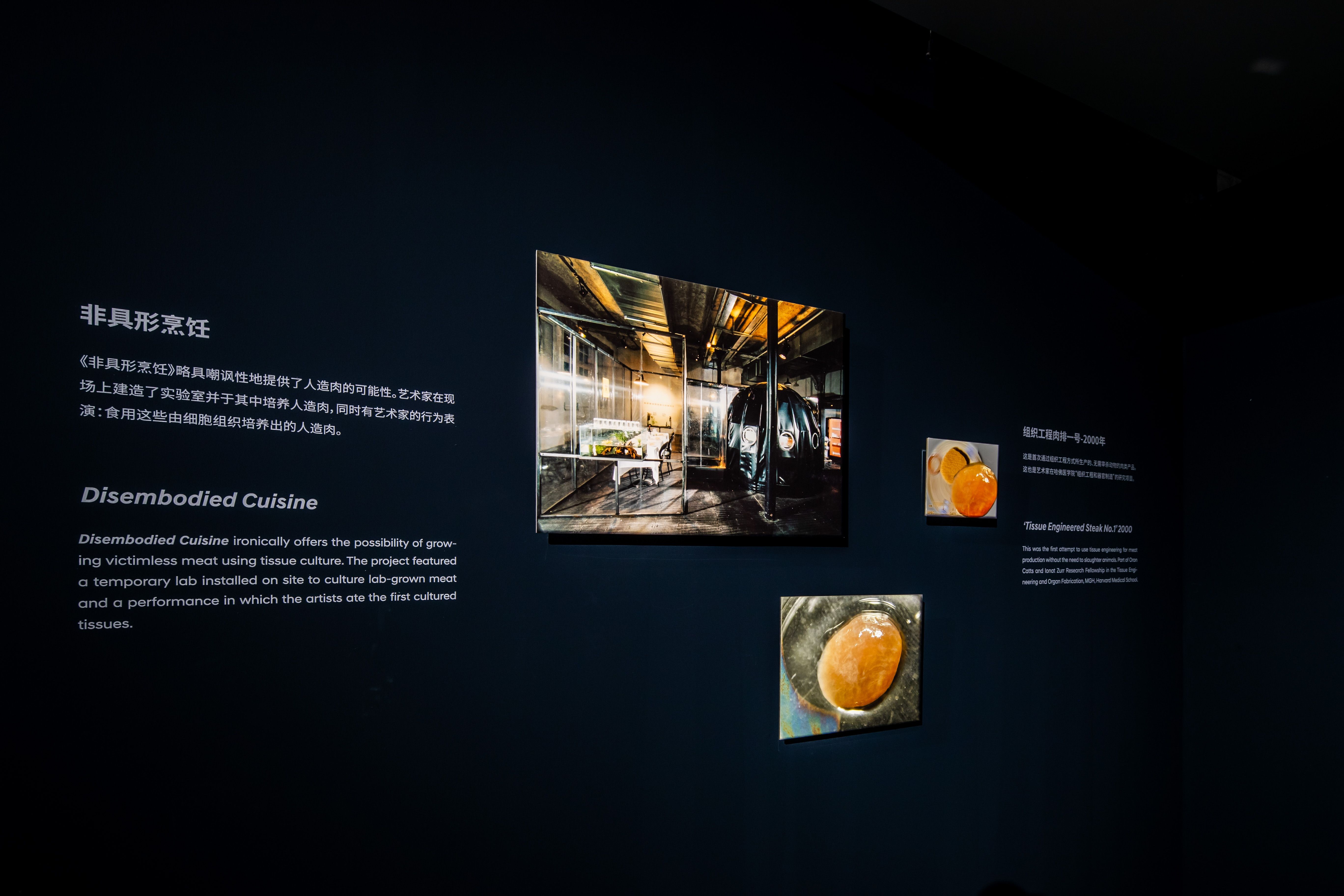 Laboratory setup photo with text on "Disembodied Cuisine."