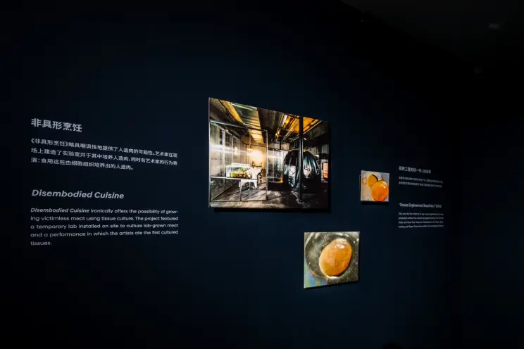 Laboratory setup photo with text on "Disembodied Cuisine."