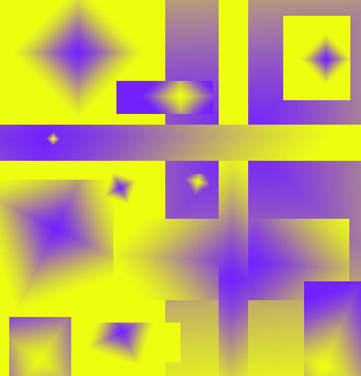 An abstract image featuring a vibrant blend of yellow and purple geometric shapes and gradients, creating a dynamic and colorful composition.