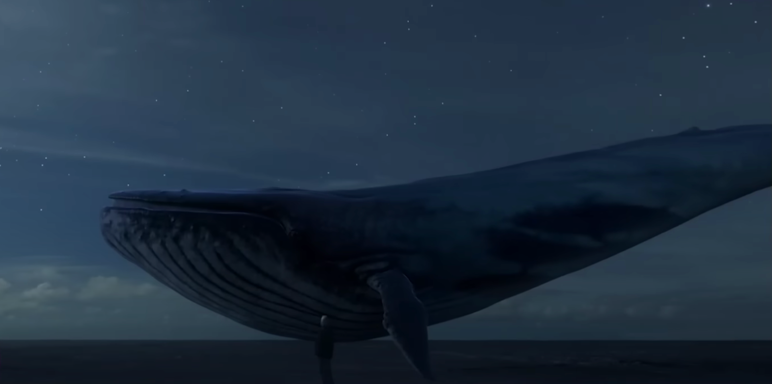 An abstract representation of a whale rendered in dark blue tones.