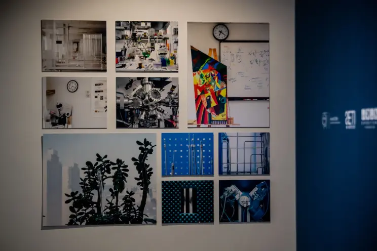 Collage of photos showing scientific lab environments and equipment.