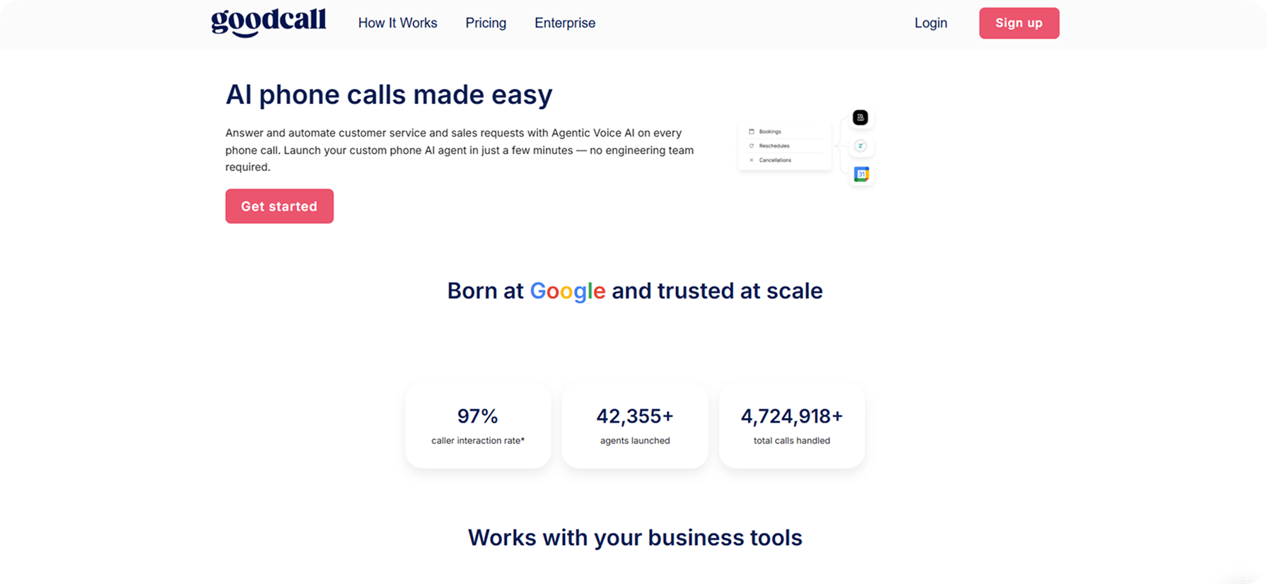Goodcall AI phone agent homepage, an affordable option among the best answering services for driving schools