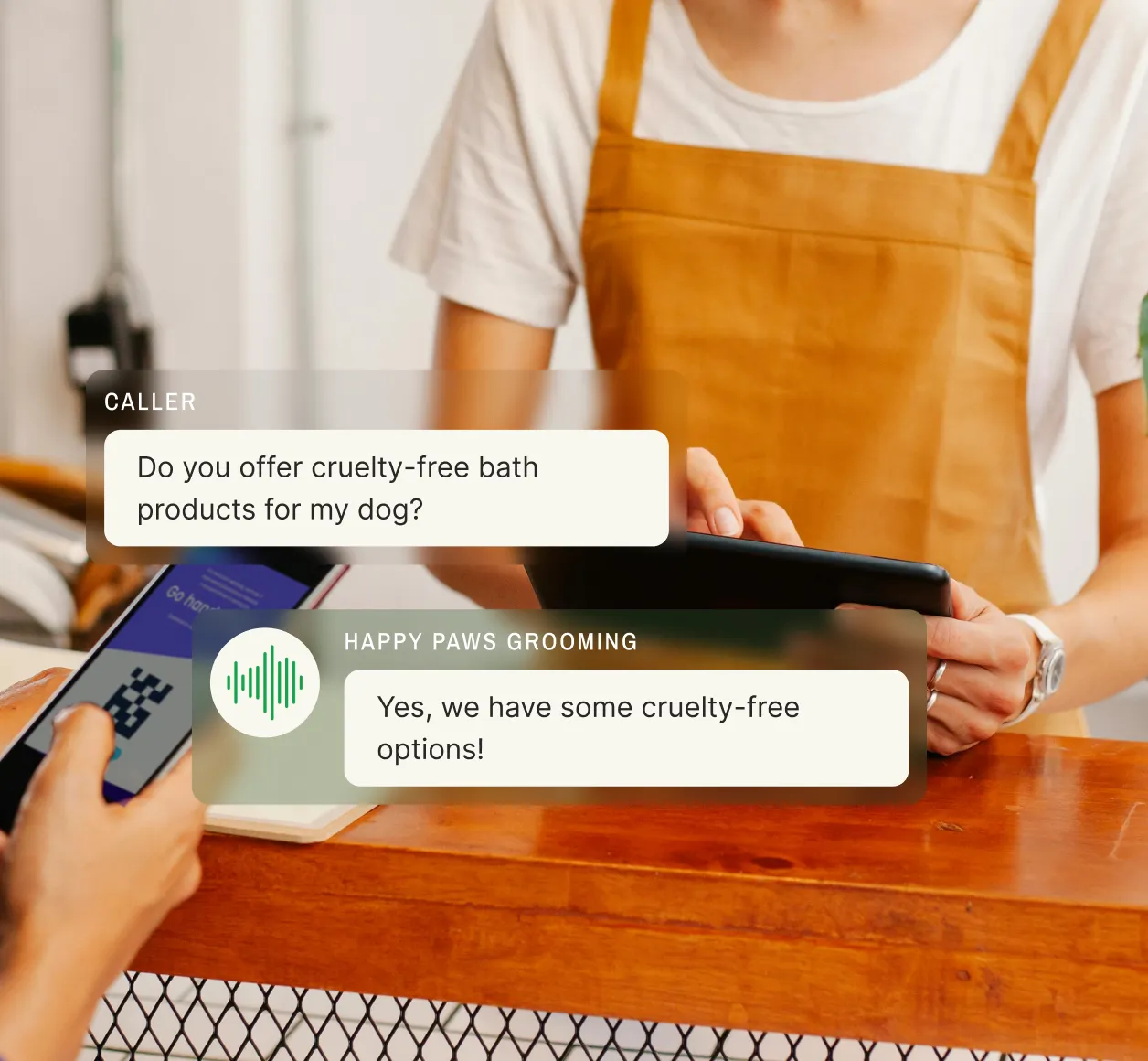A phone routing service answers a pet owner's question instantly.