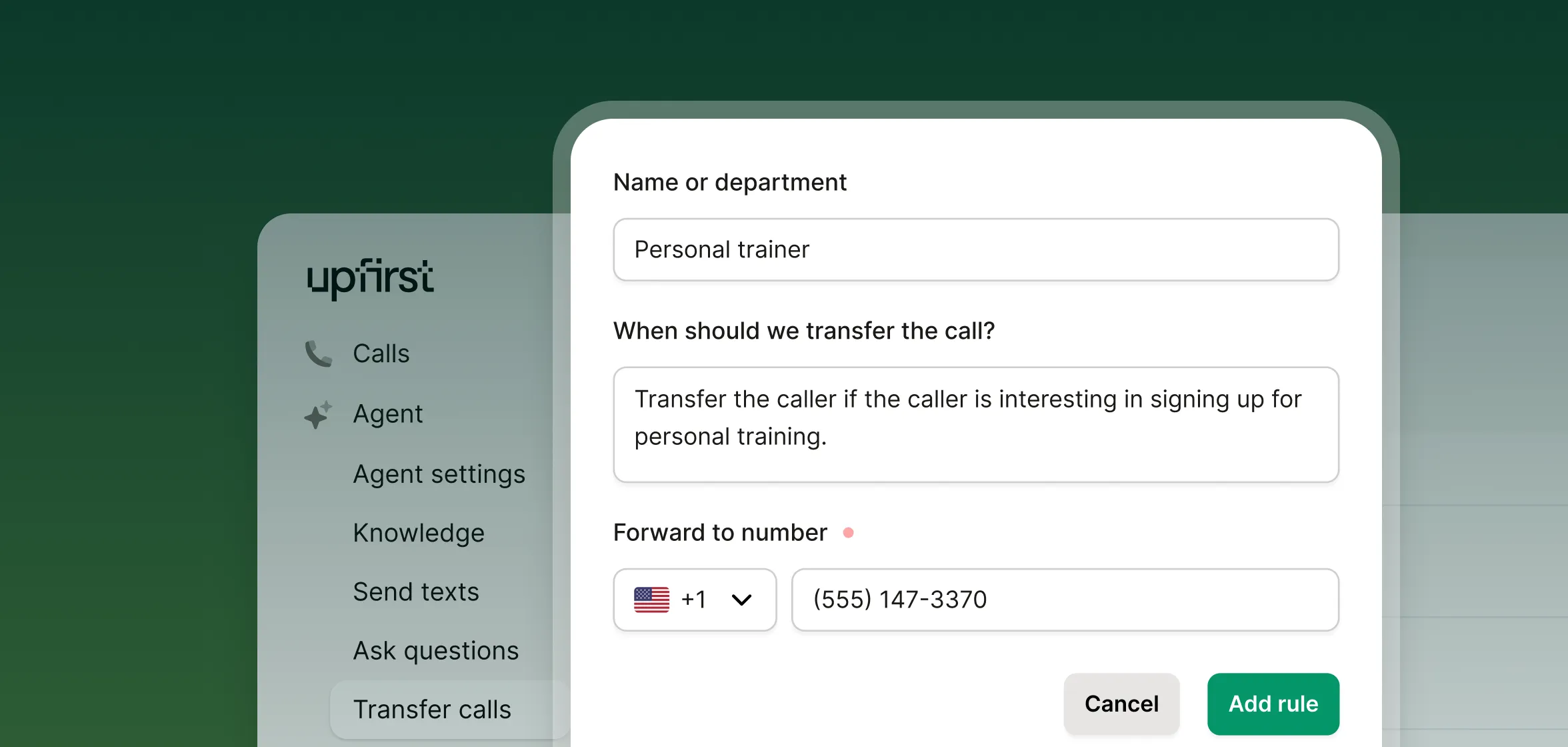 Answering service for refinishing companies collecting caller information including name, project description, and phone number.