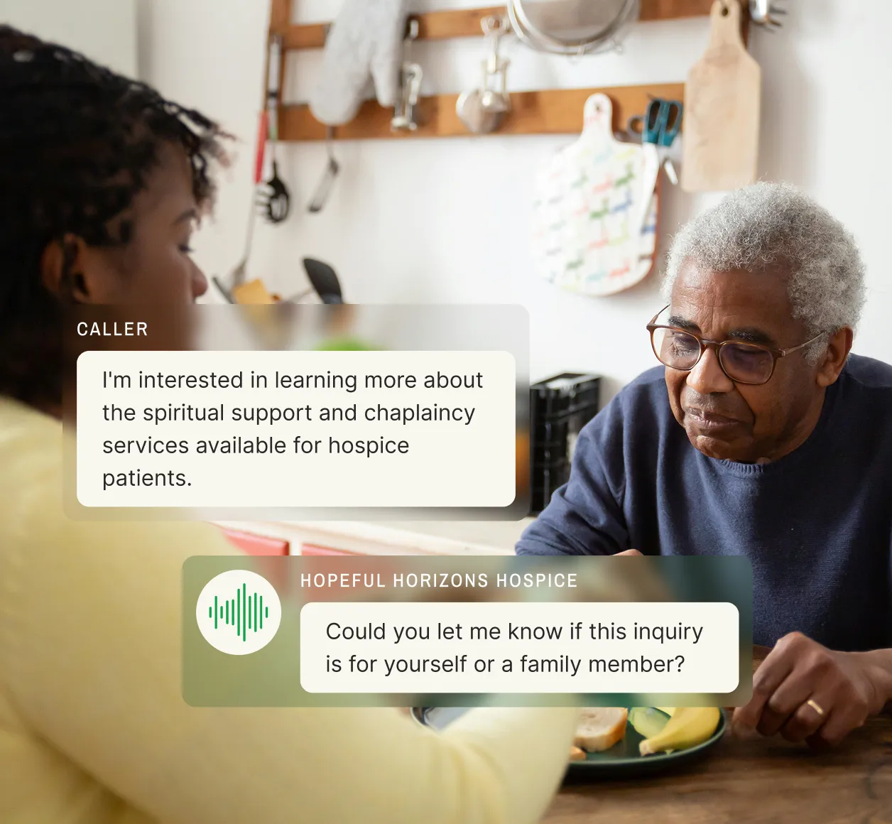 A hospice 24/7 medical answering service responds to an inquiry about spiritual support and chaplaincy services for hospice patients.