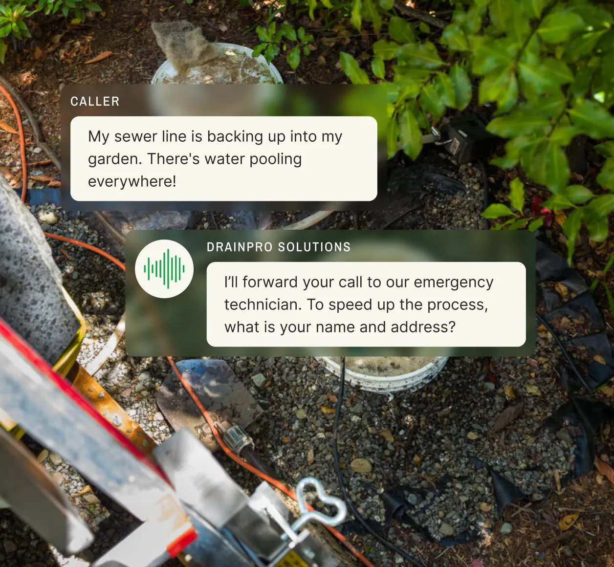 Emergency plumbing answering service responding to urgent sewer line backup call