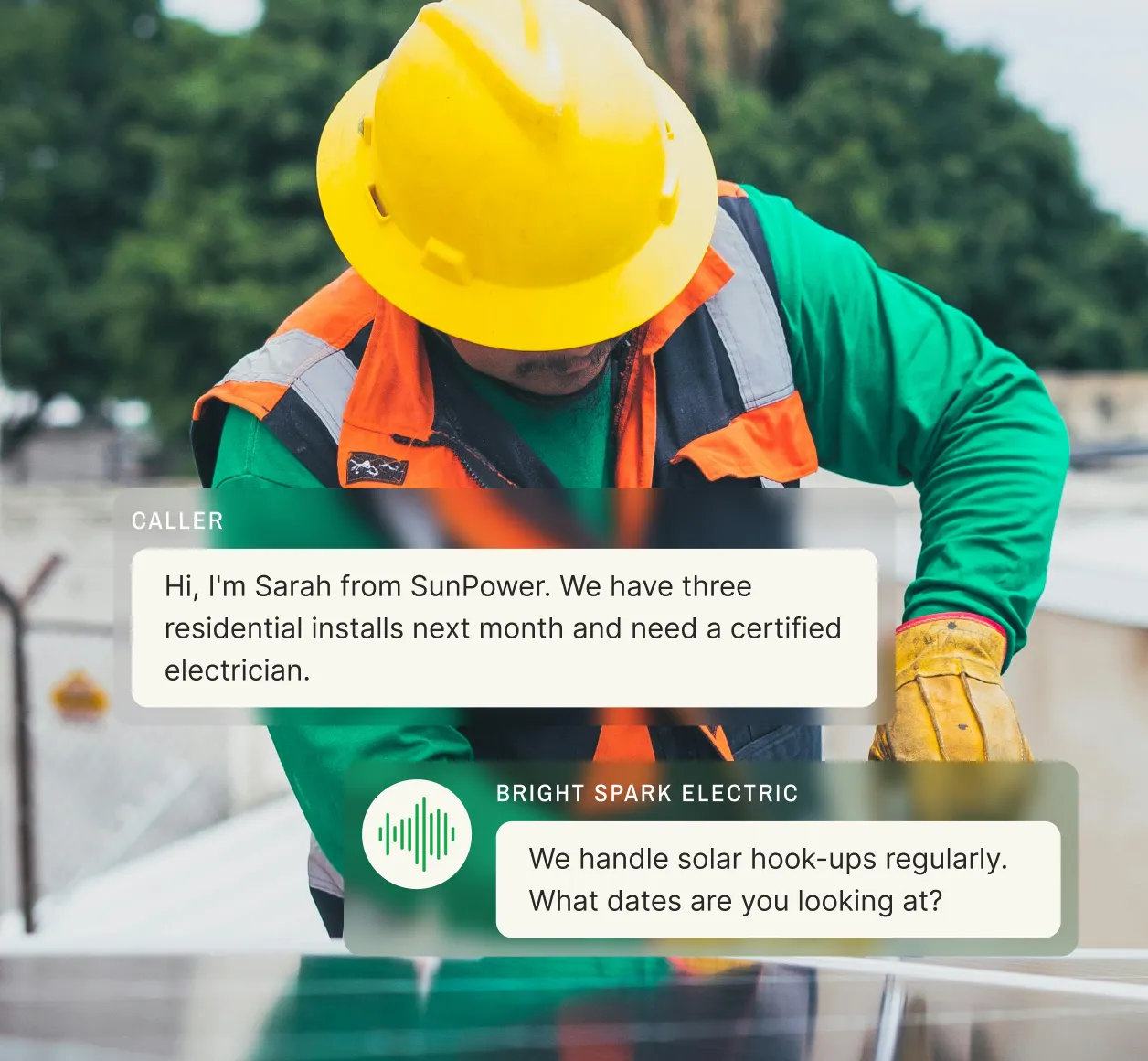 Electrician answering service connecting solar company with certified electrical contractors