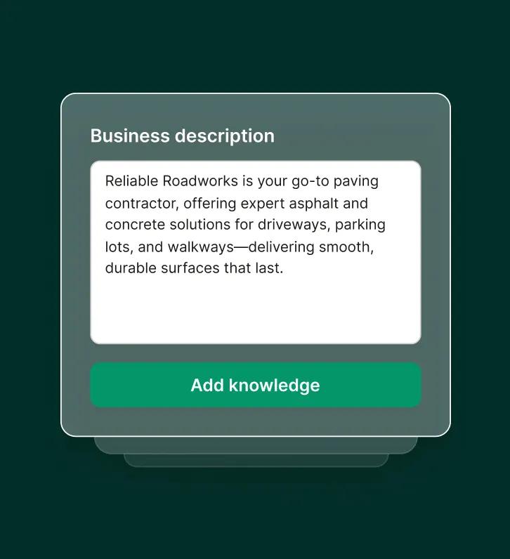 Business description entry screen for paving contractors detailing asphalt and concrete services offered.