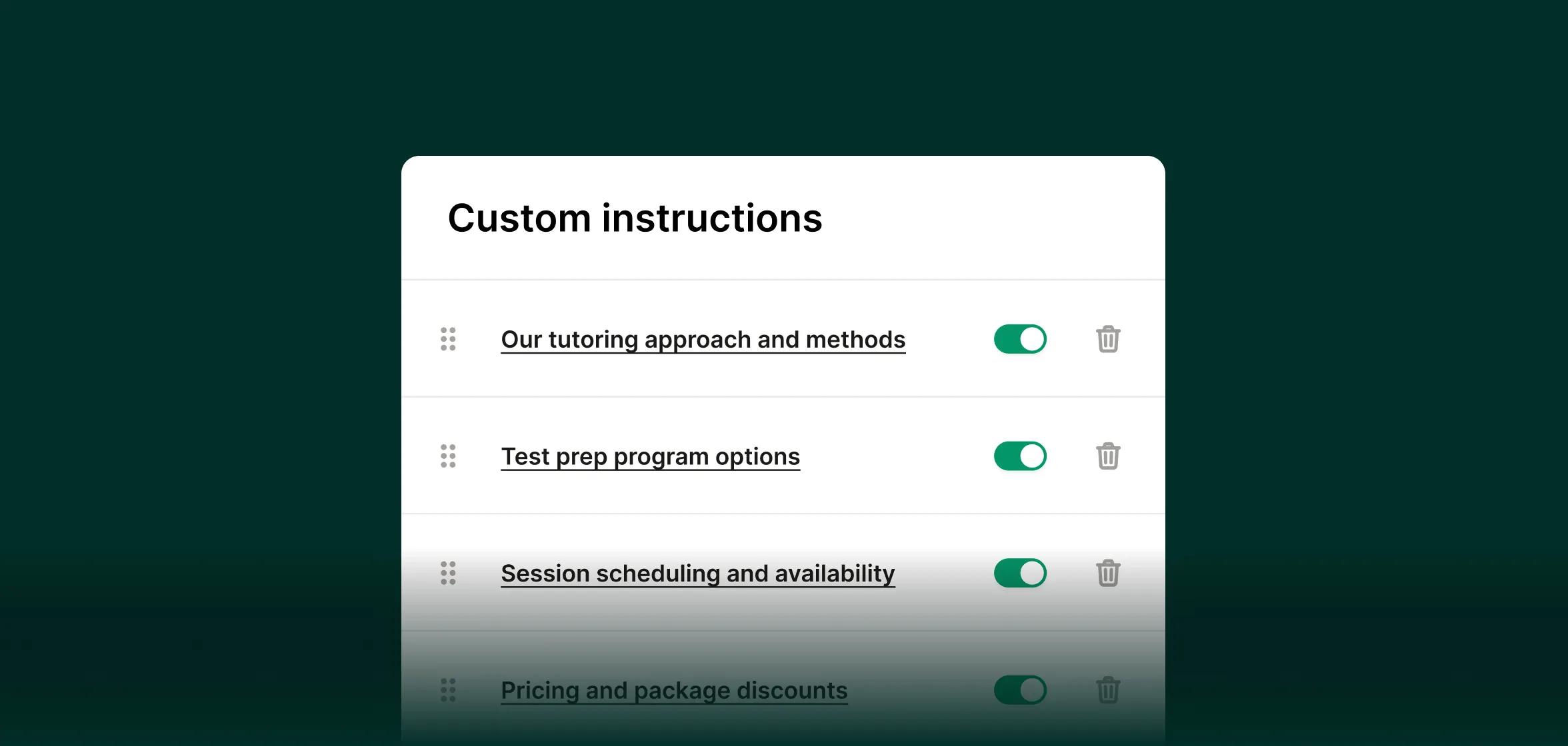 An example of training an AI receptionist on a tutoring business with an answering service for tutors