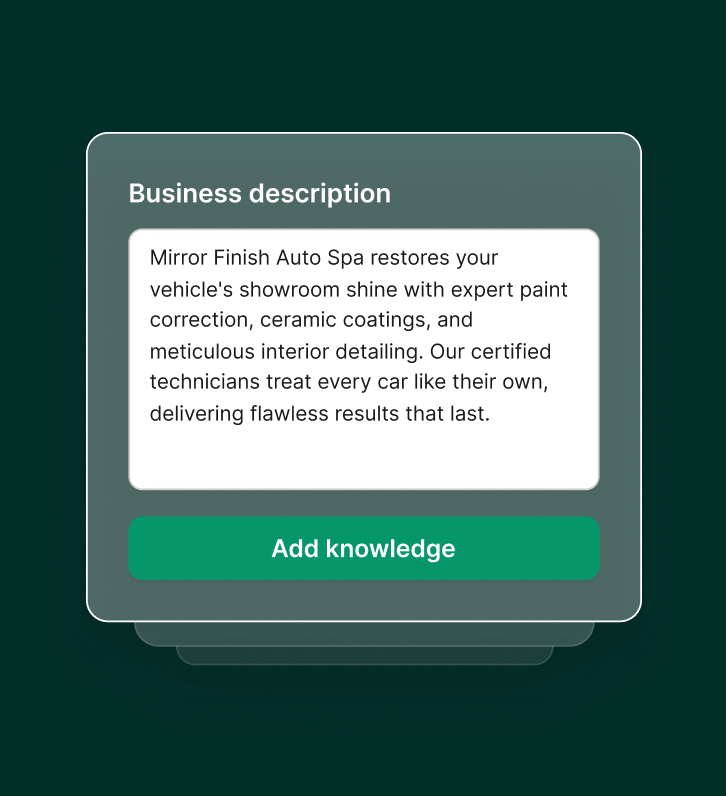 Phone call forwarding setup screen for a car detailing business.
