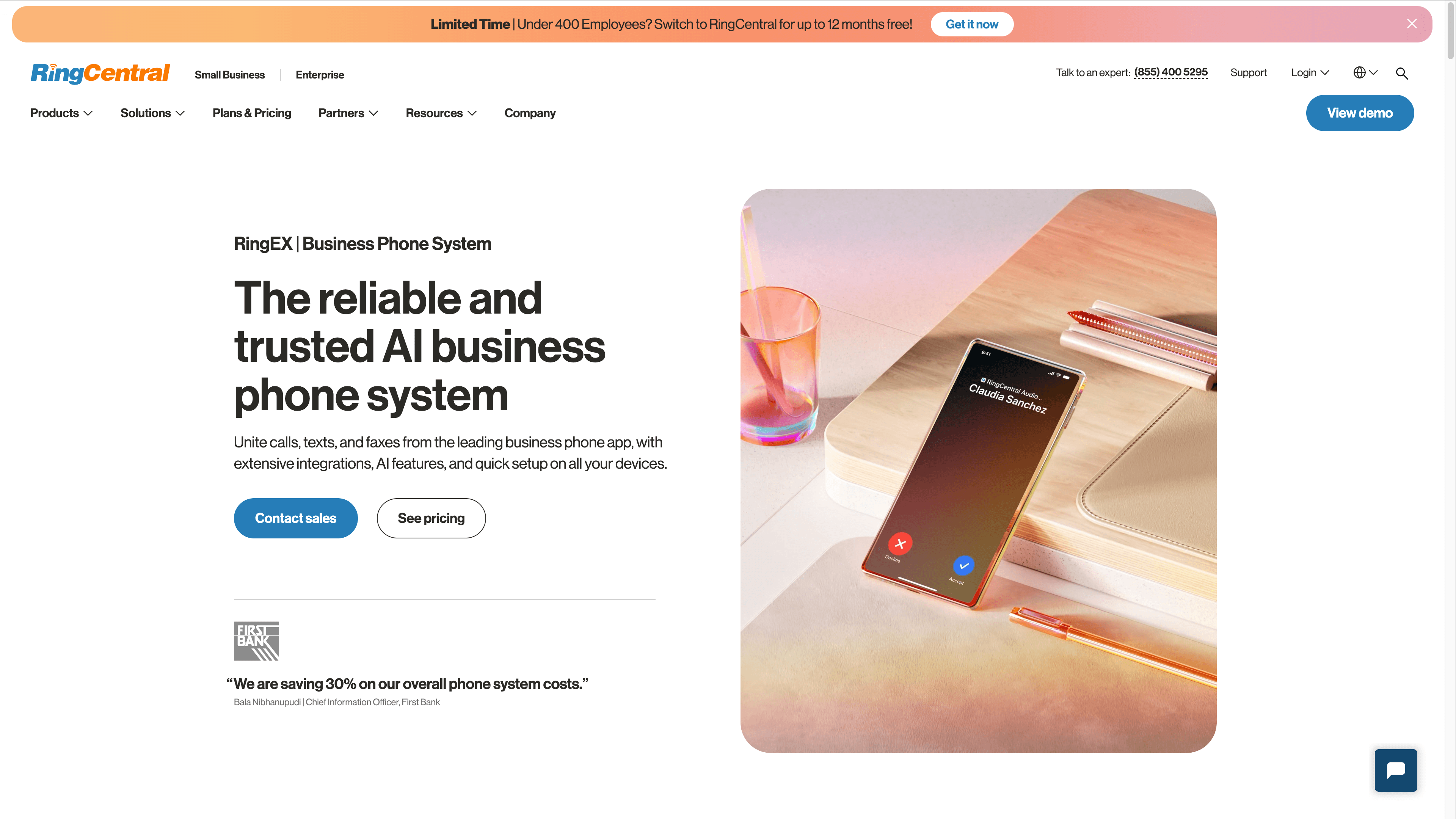 Screenshot of RingCentral, a FreedomVoice alternative for large teams