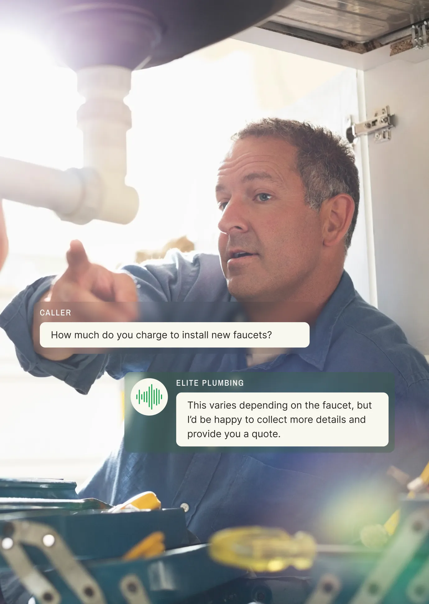 Customer calling a live 800 answering service to ask for a quote for faucet installation