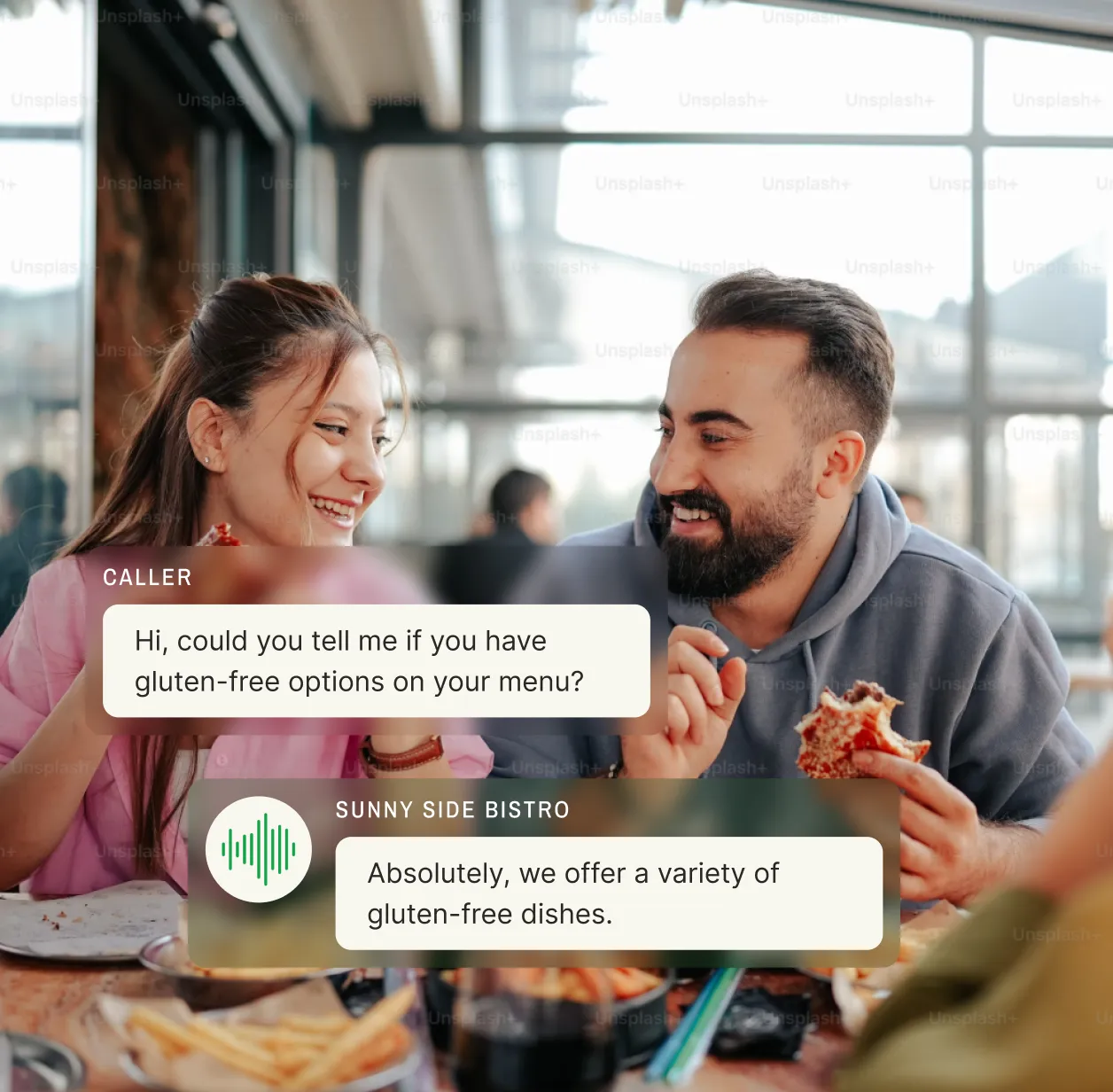 Example conversation of a virtual restaurant answering service