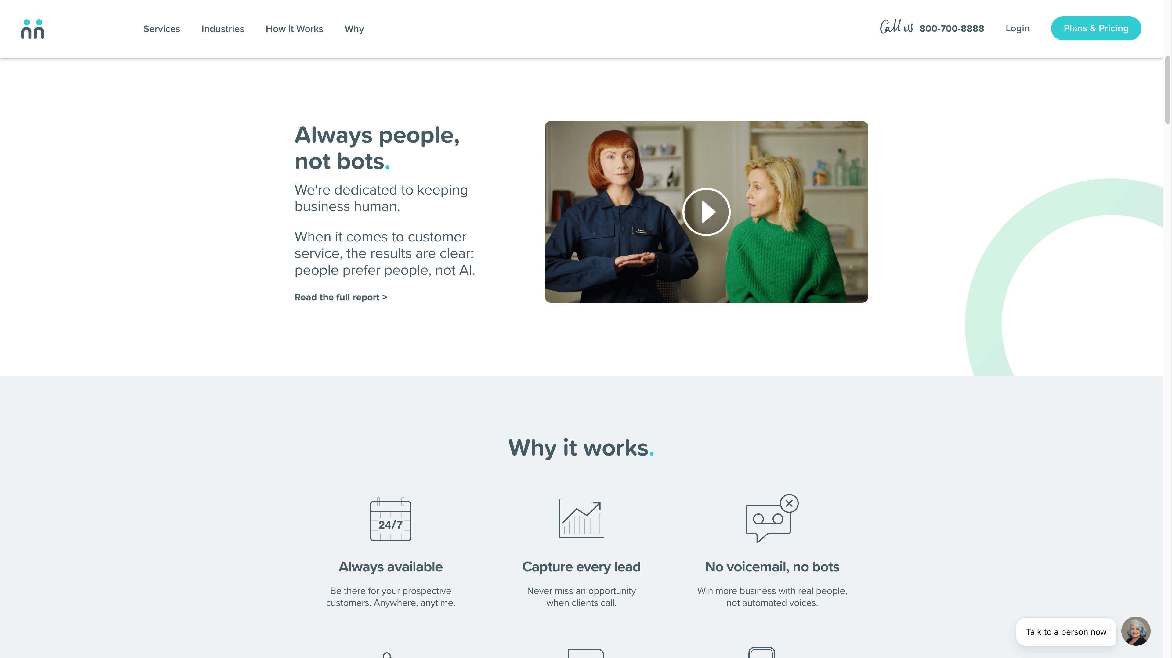 AnswerConnect homepage section titled Always people, not bots