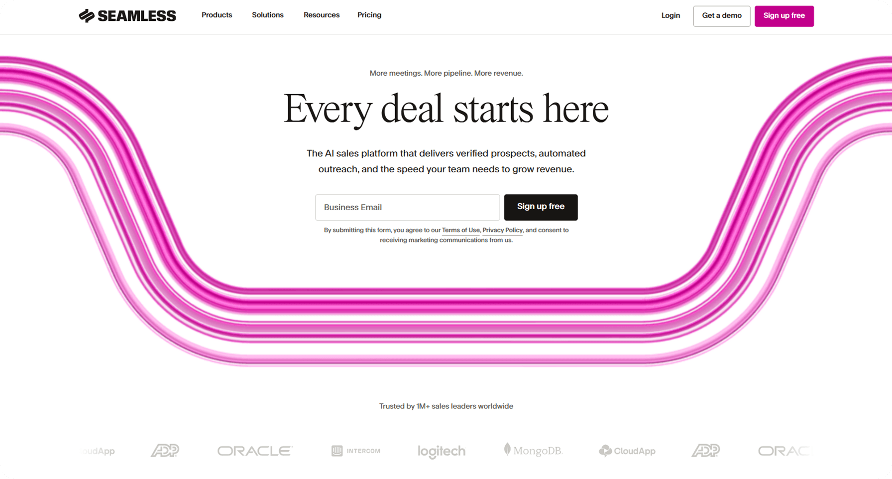 Seamless AI's homepage showing that it's one of the best for B2B contact discovery and an AI lead generation tool for 2026