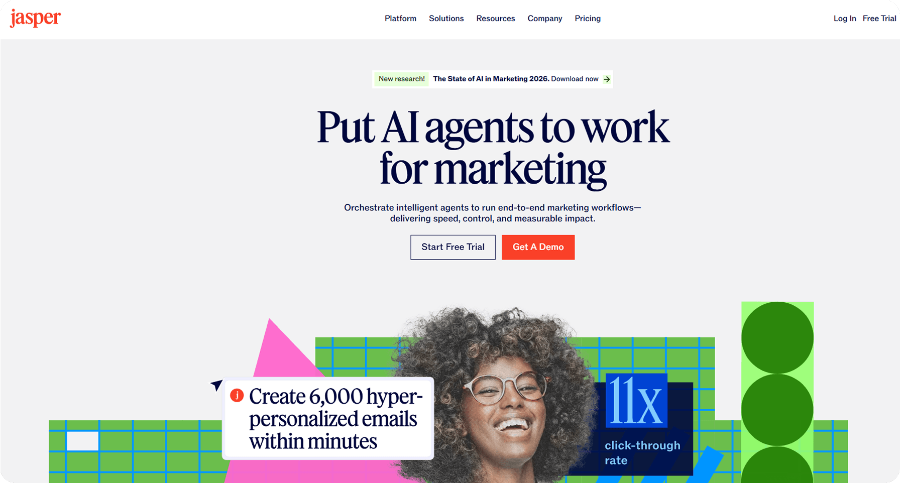 An image of the Jasper AI home page showing that it's the best for AI sales