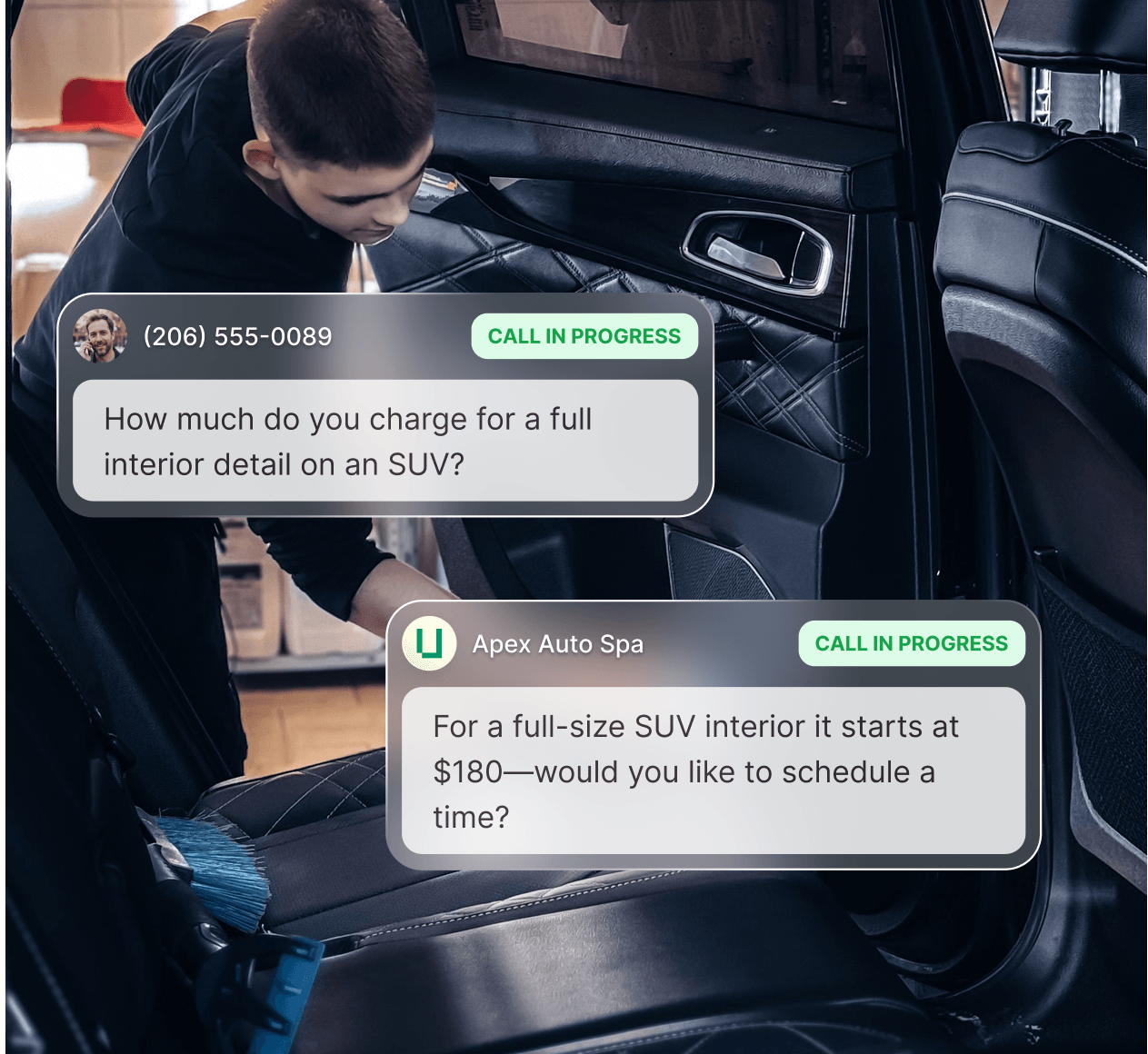 Google Calendar showing detailing appointments booked by Upfirst with vehicle details and service type in each event description.