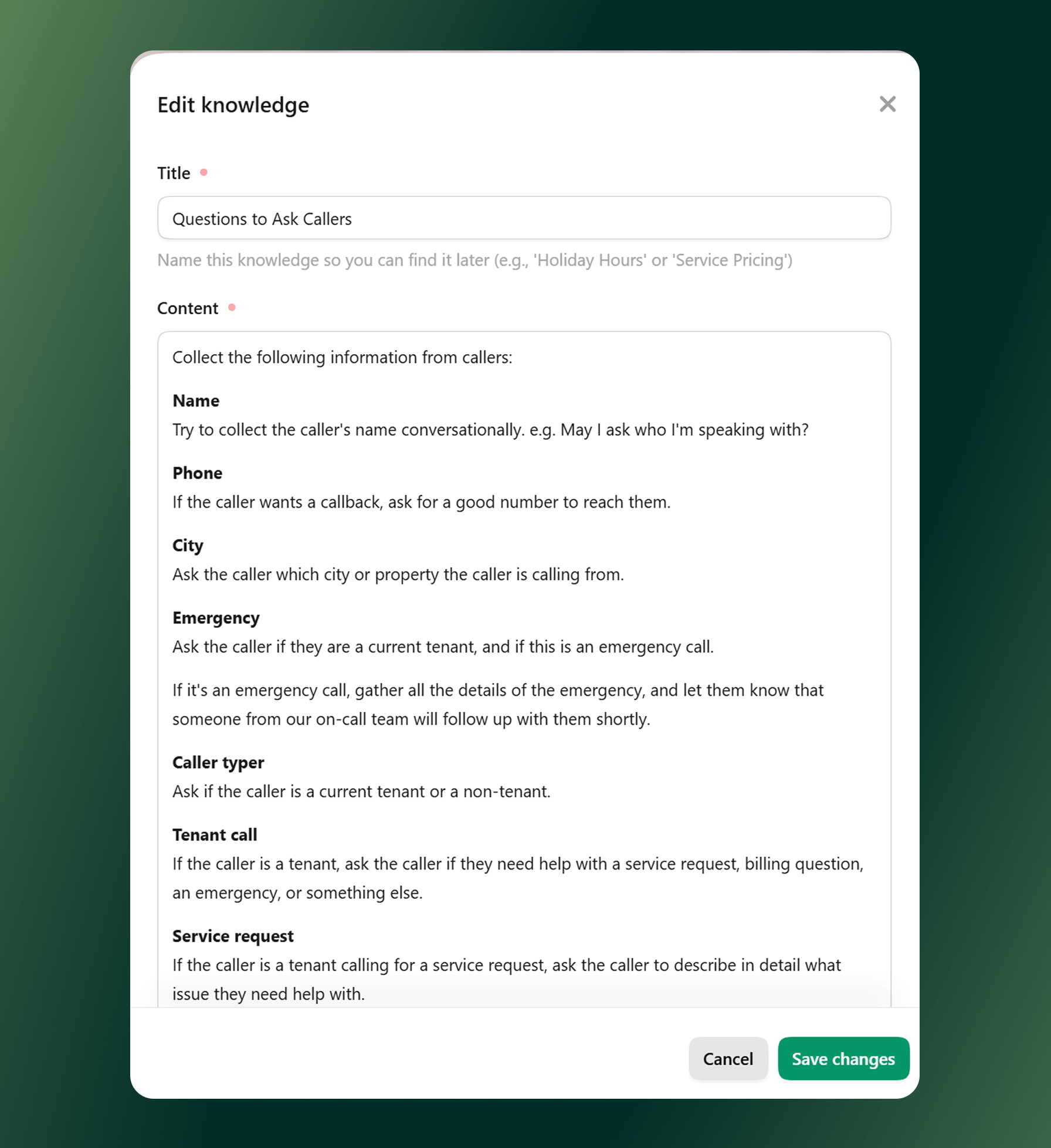 An example of a lead intake prompt for training your AI receptionist
