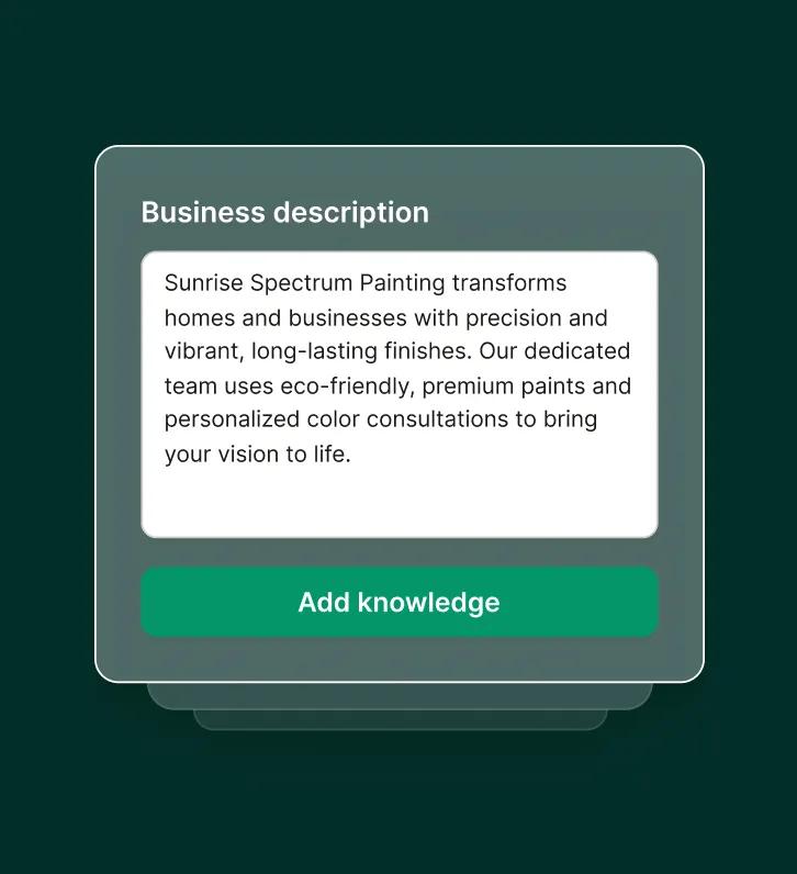 A business description for a painting company is added into a system by a painter answering service to personalize responses.