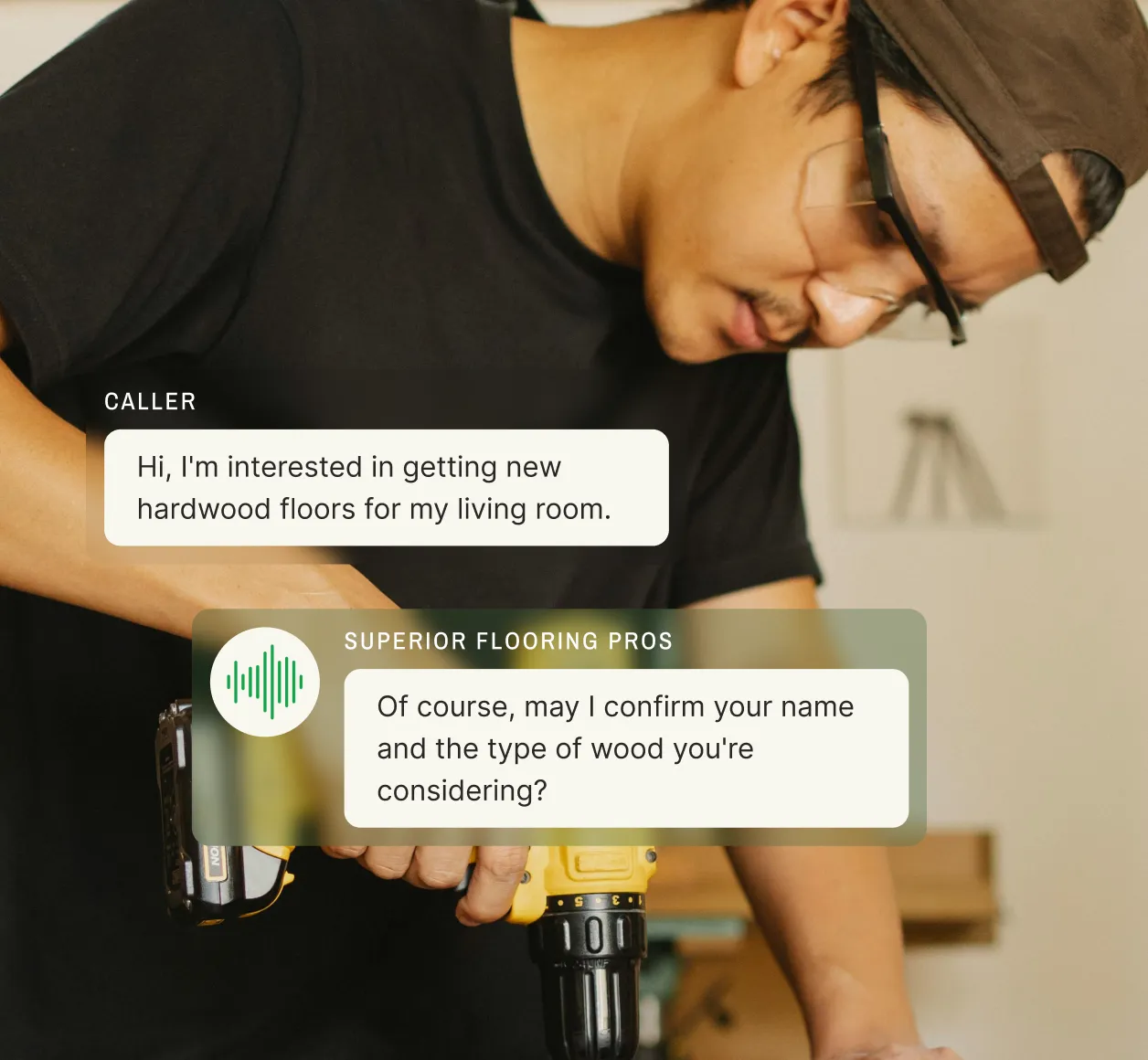 A telephone routing service gathers details for a flooring inquiry.