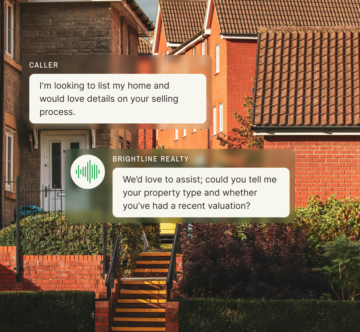 Caller asks about listing a home while a lead qualification service captures details using 24/7 call capture with a friendly follow-up question about property type and valuation.