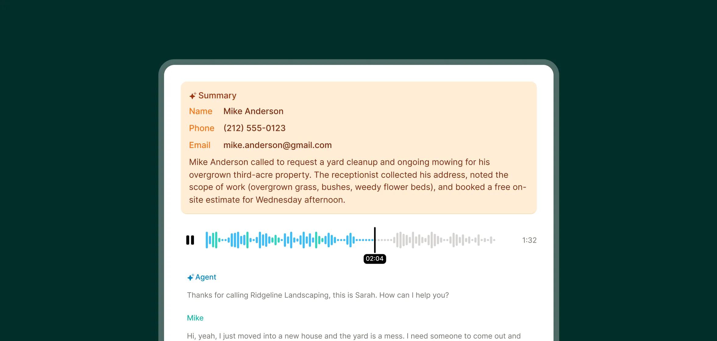 Call summary and transcript of a real estate lead asking about a 3-bedroom home, showing how Upfirst captures buyer inquiries for real estate agents.