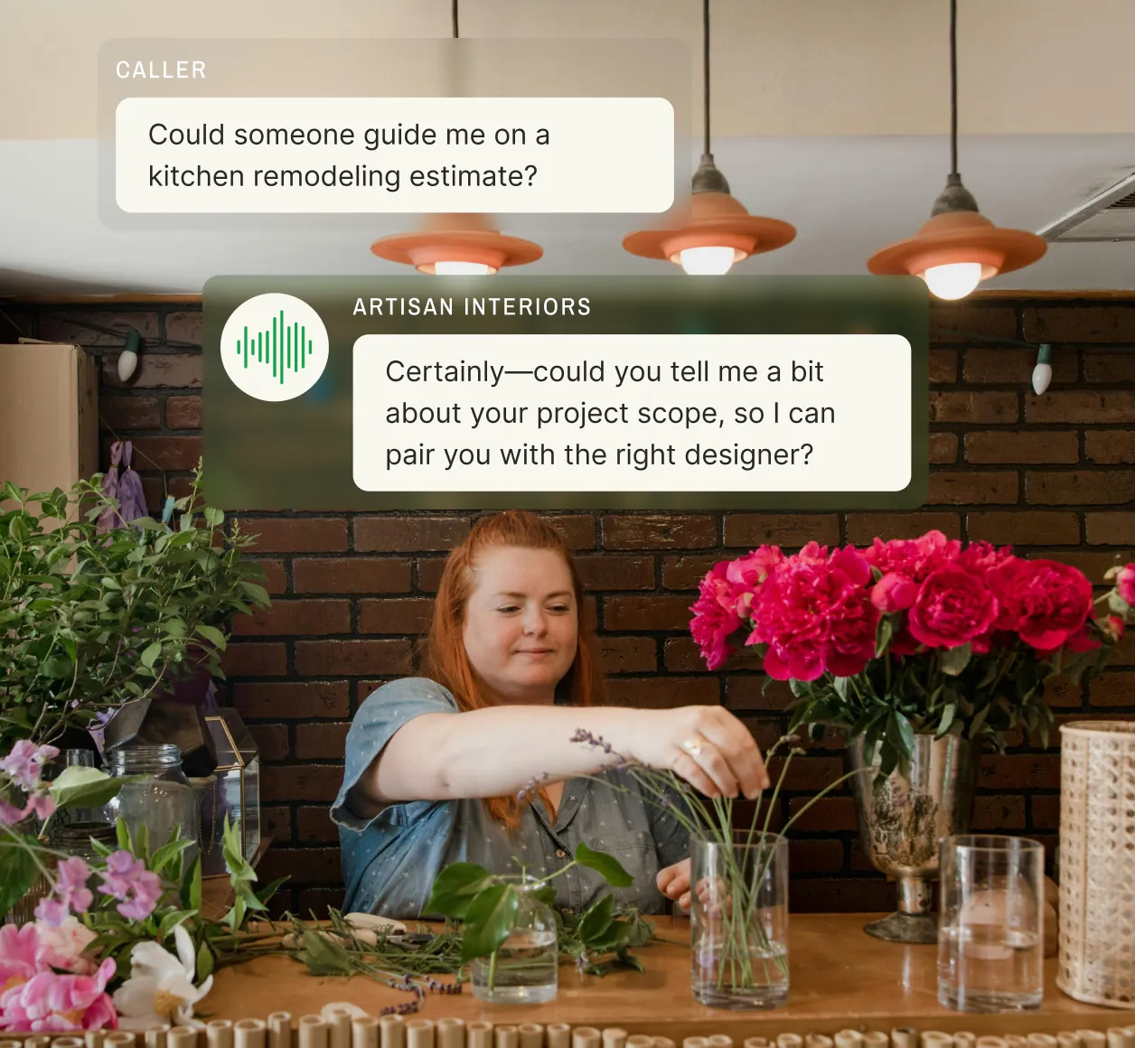 A caller requests a kitchen remodeling estimate, and the representative gathers details about the project scope, showcasing tailored call screening services.