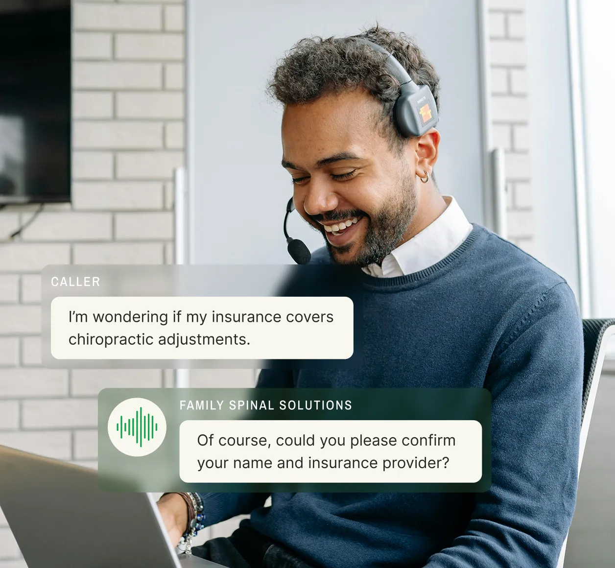 A caller new to chiropractic care asks for guidance, and a chiropractic scheduling answering service offers to set up a consultation.