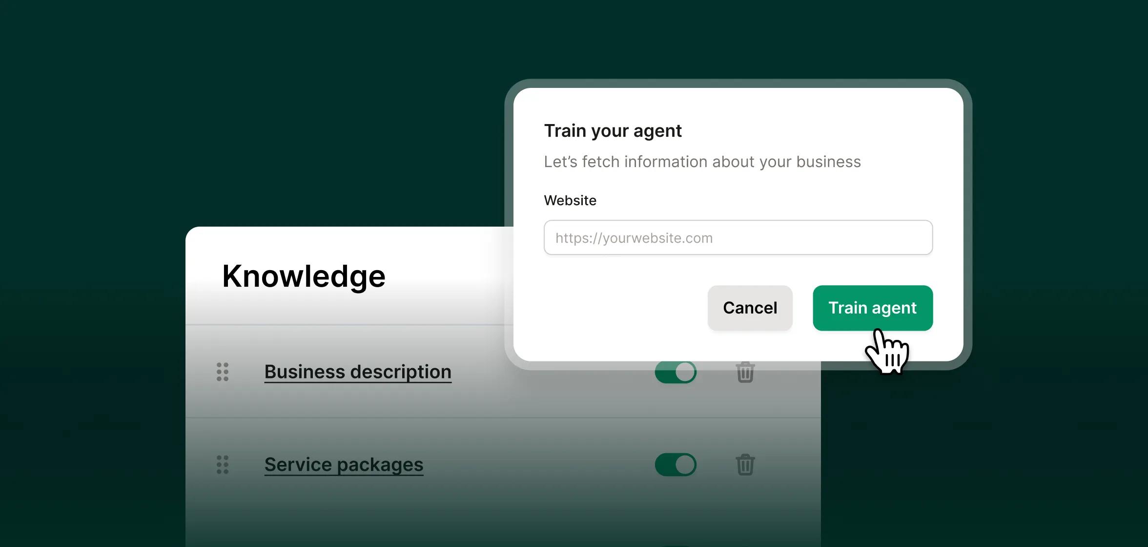 Training interface for a window cleaning answering service with business knowledge setup options