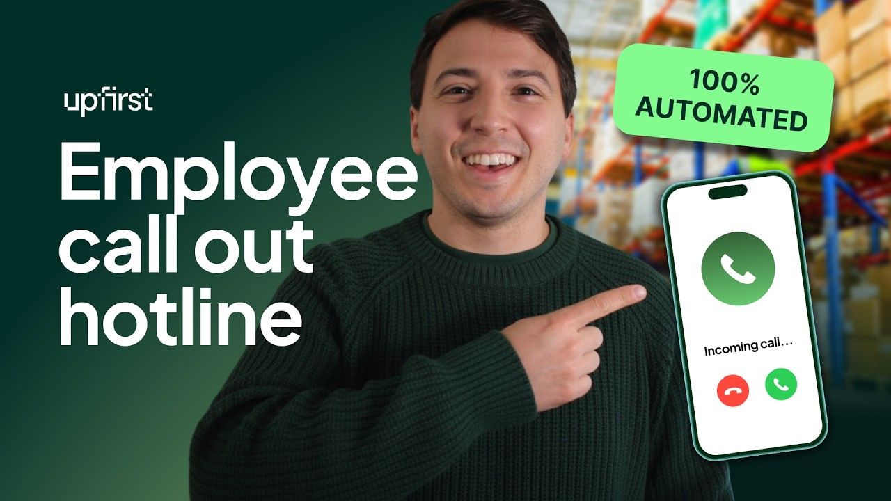 Thumbnail of an Upfirst demo showing how an AI receptionist answers an employee call-out line.