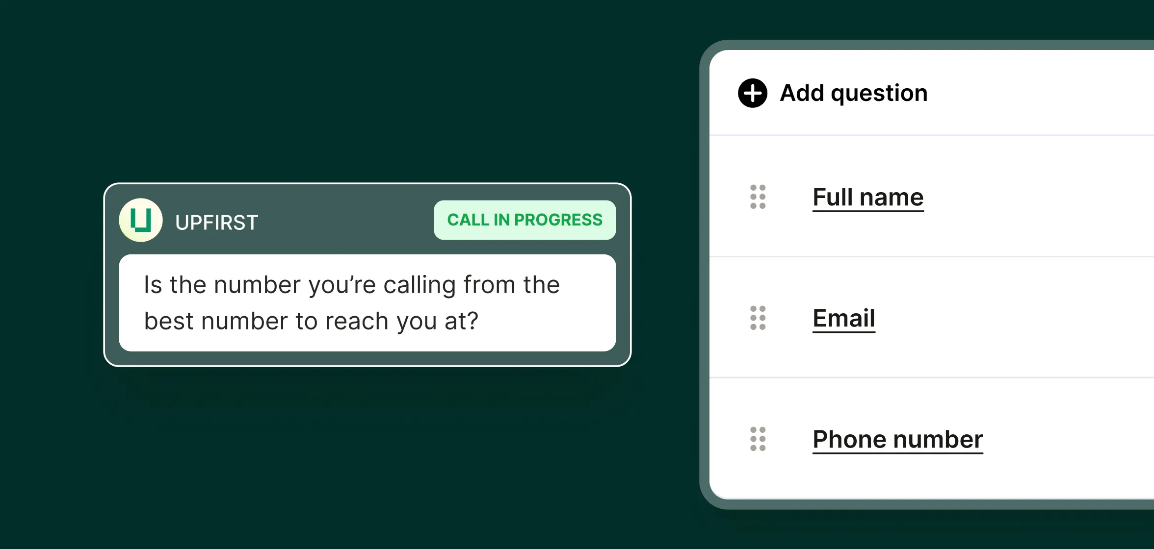 Answering service for yoga studios custom question configuration for collecting caller contact information.