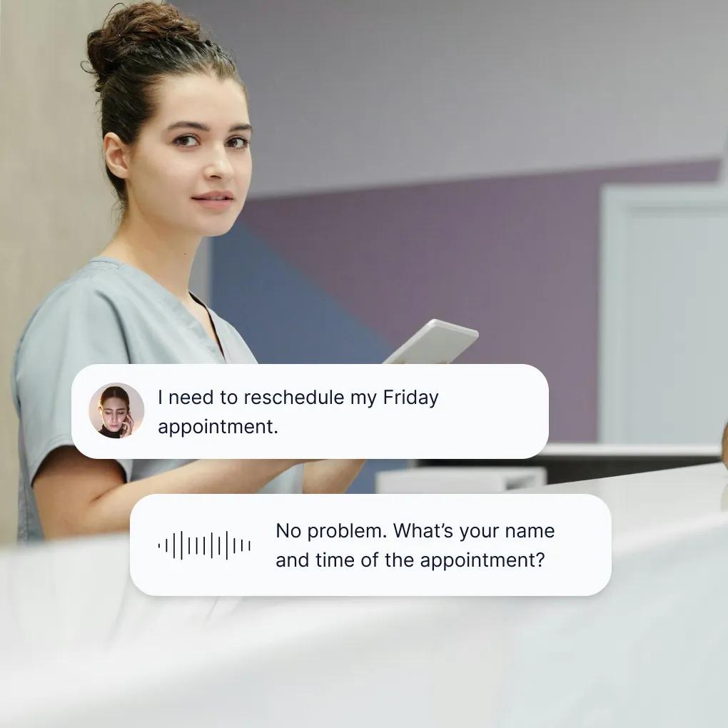 Dental professional using a tablet while handling appointment rescheduling through a dental office answering service