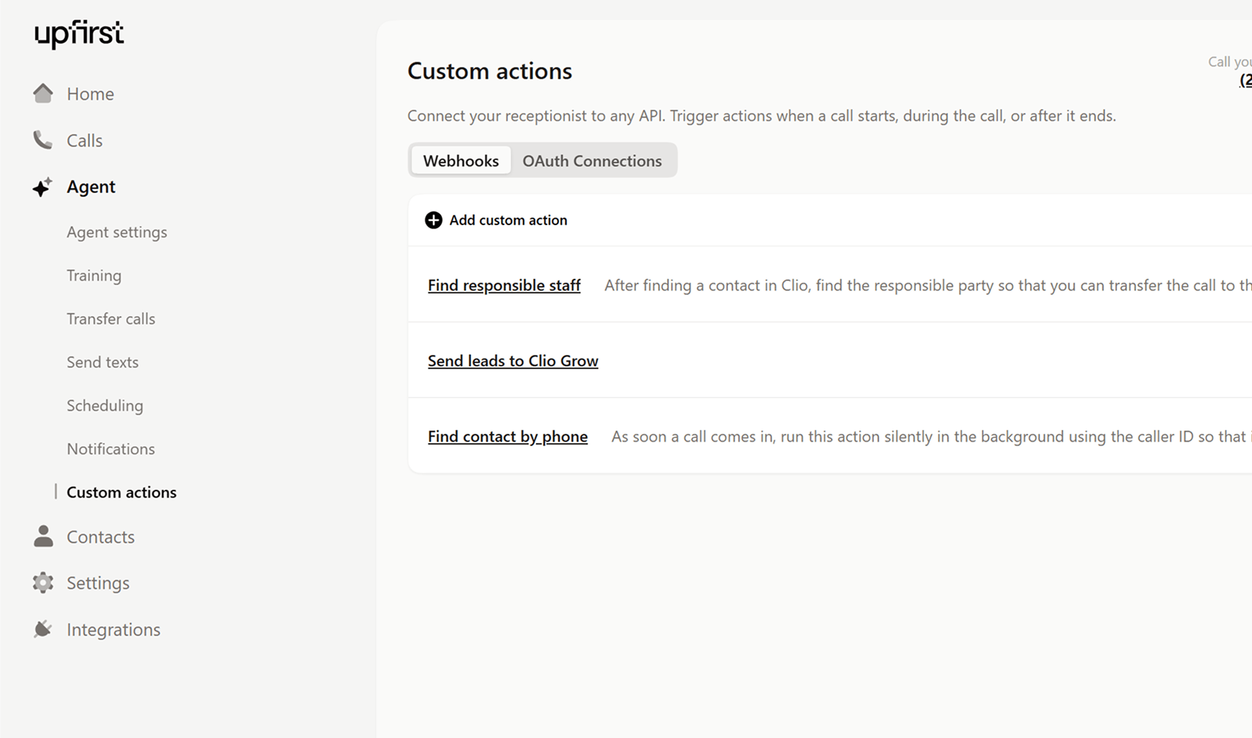 Creating a new Custom Action in the Upfirst dashboard