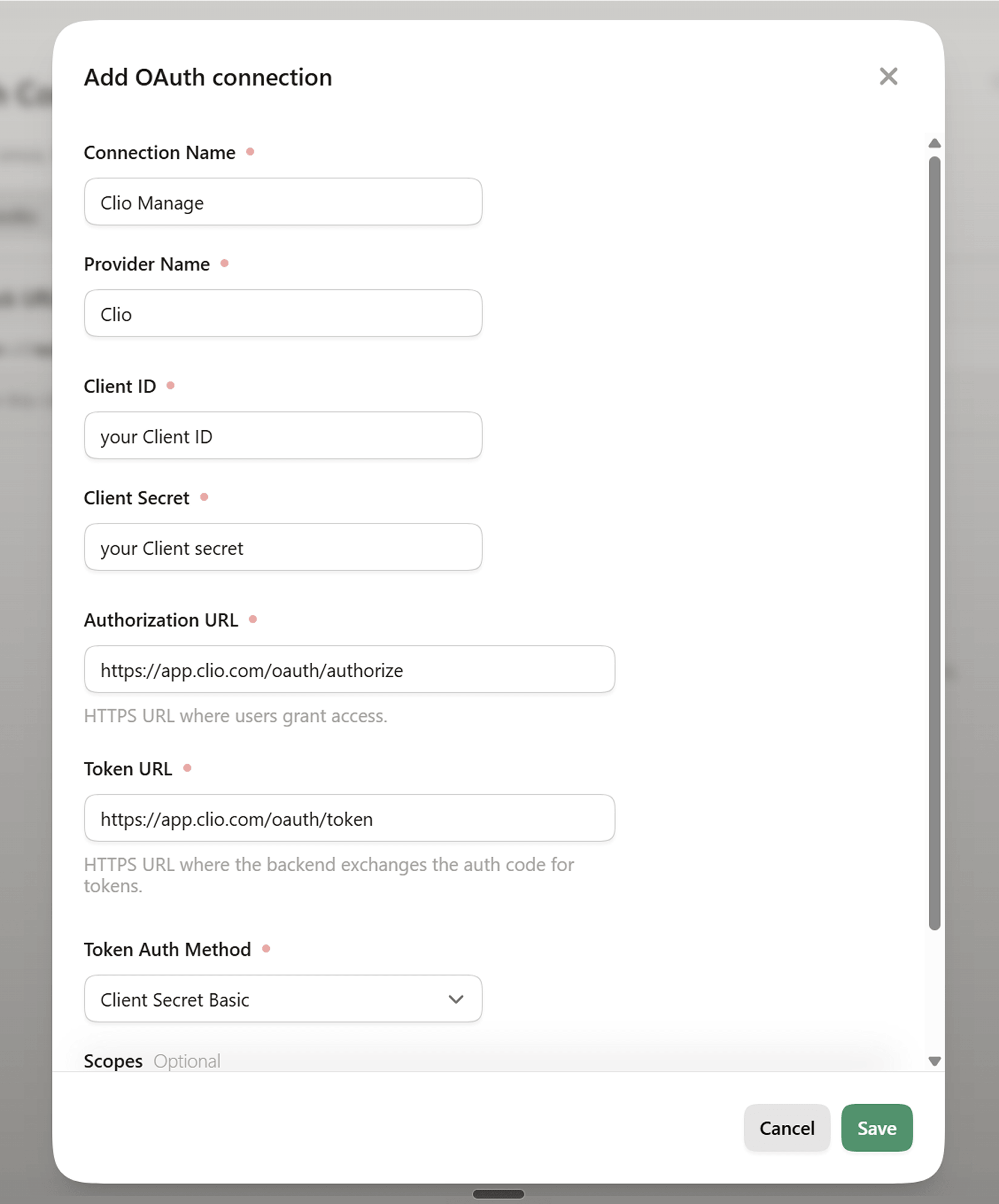 Authorizing the Clio Manage connection in Upfirst