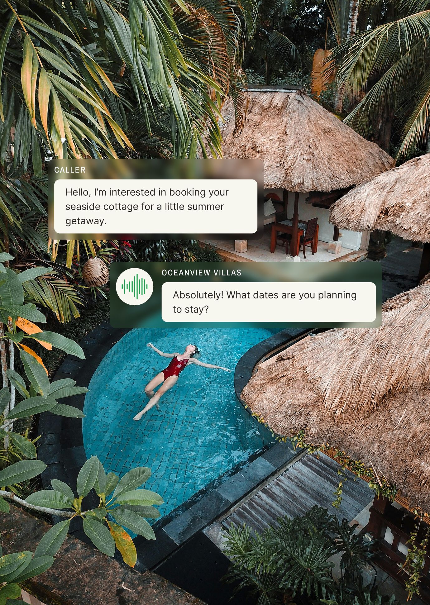 A caller asks about booking a seaside cottage and the vacation rental answering service replies by asking for dates.