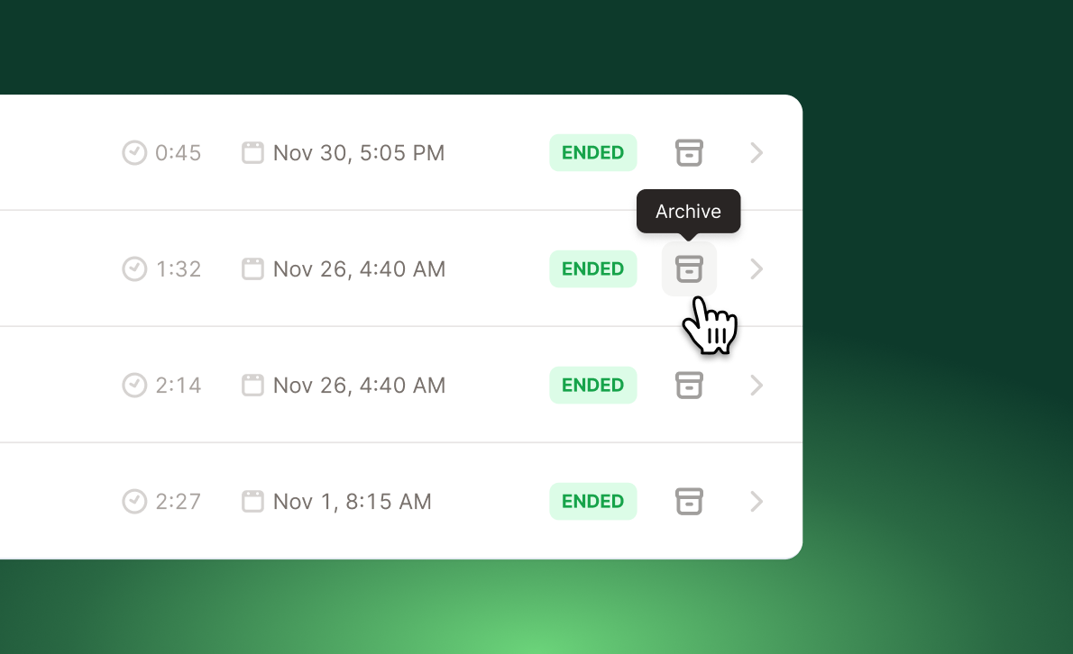 Archive button in call history for organizing past calls