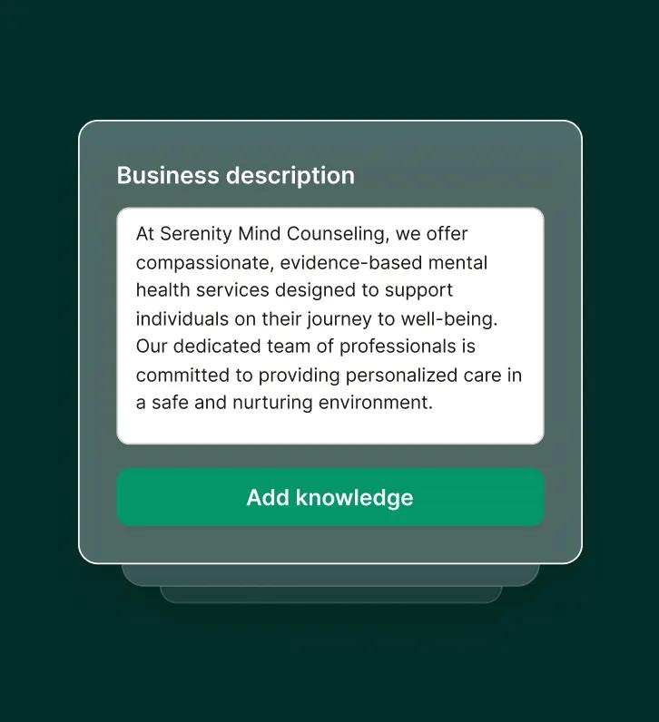 Business description details are added to the answering service for mental health practices dashboard.