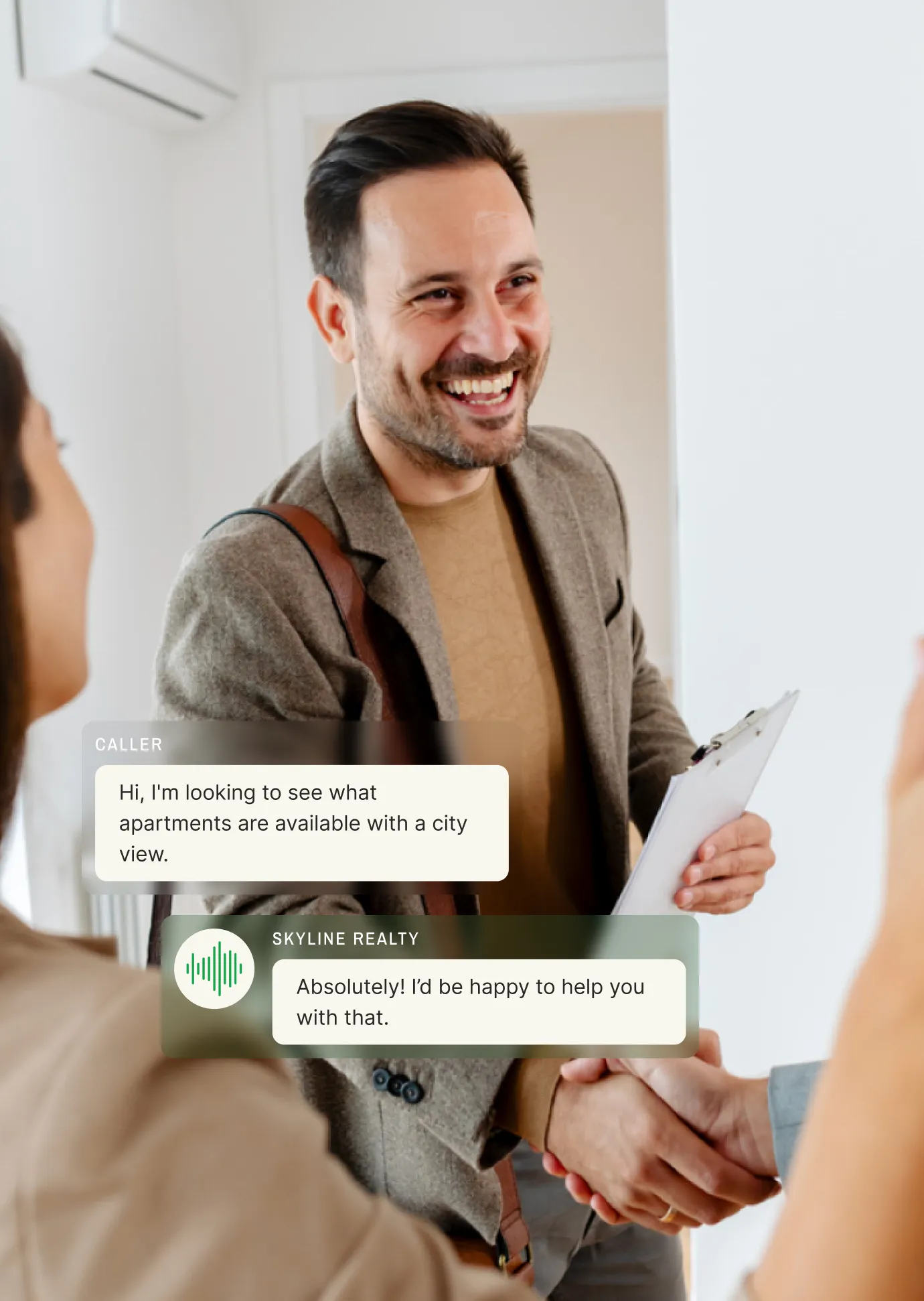 Real estate agent using a message taking service to talk to a new customer