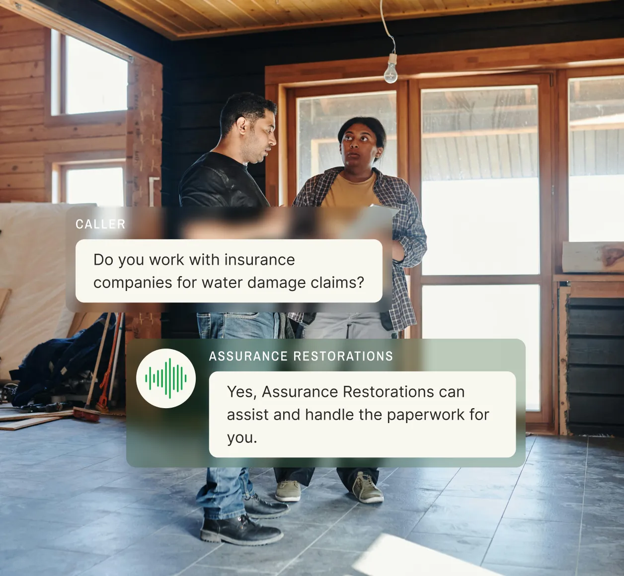 Affordable restoration answering service helping a caller navigate water damage claims with their insurance company.